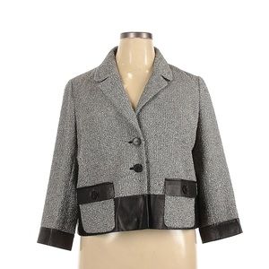 LAFAYETTE 148 size 16 grey knit blazer with leather inserts, excellent condition